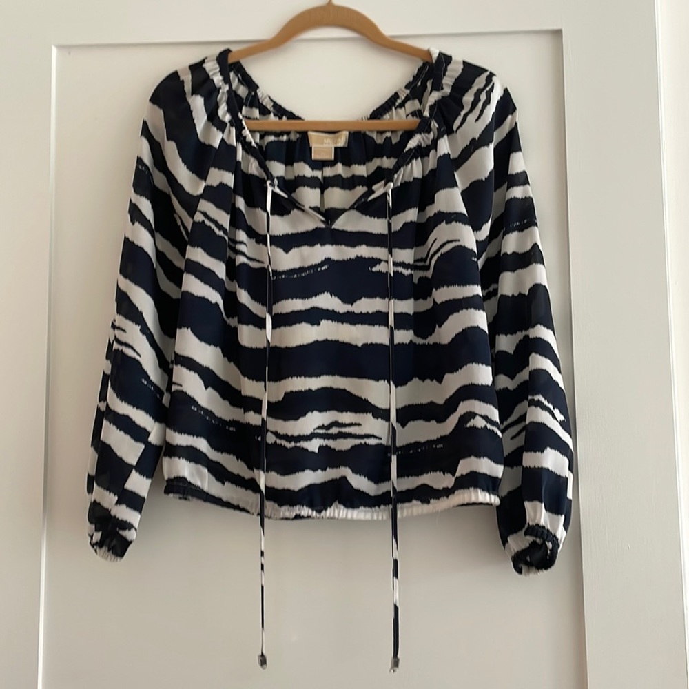 Michael Kors Blue and White Beachy Silk-feel Top